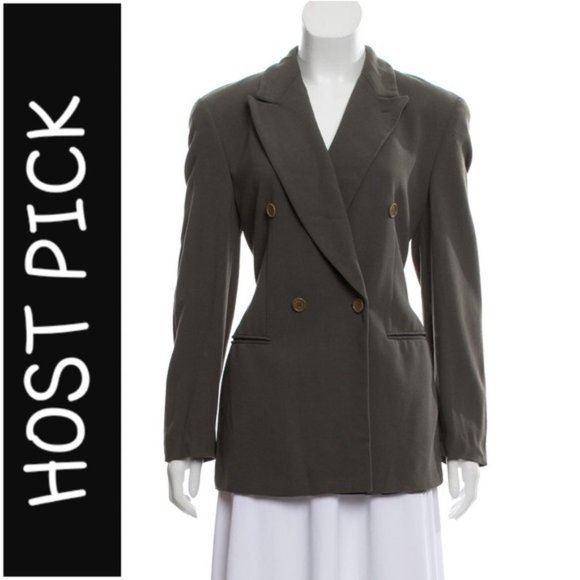 VINTAGE GIORGIO ARMANI 90's Neutral Taupe Wool Double-Breasted Blazer 42IT